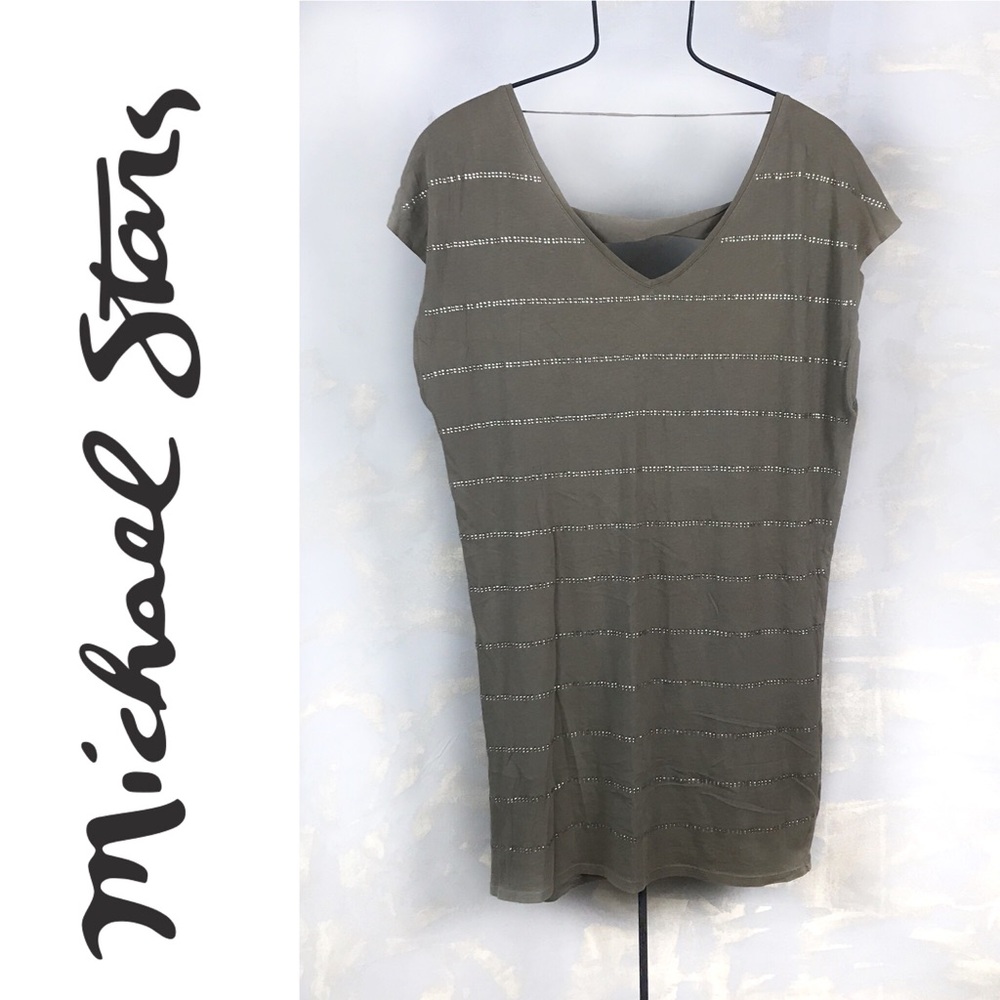 Michael Stars Studded T-shirt Dress Tunic in Olive